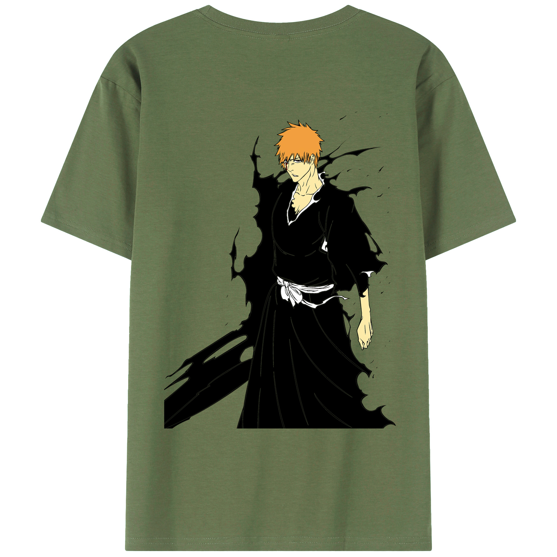 （画像用） ブリーチ 黒崎一護（くろさき いちご）BLEACH Kurosaki Ichigo 綿100％ メンズ半袖Tシャツ（バックプリント） 通気性